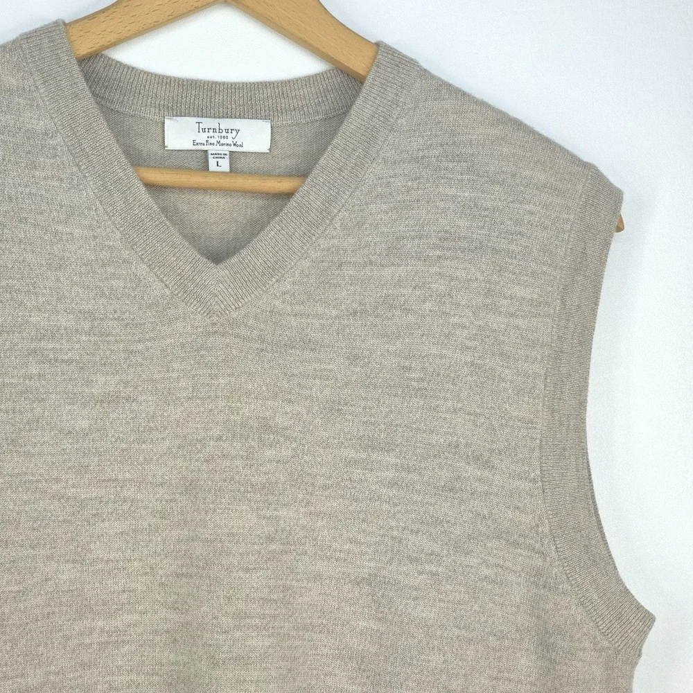 Turnbury Wool Sweater Vest Men's Large Tan Academia Preppy Dad Golf Outdoor Cozy